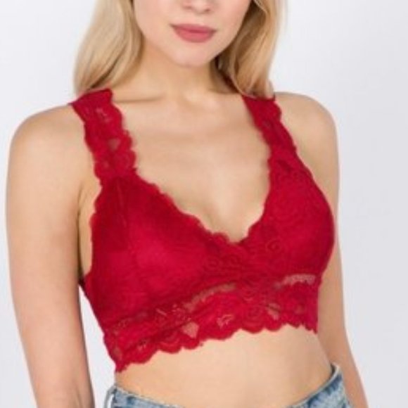 🟩NWT  **BOUTIQUE**    RED BRALETTE w/BEAUTIFUL LACE DETAIL - Picture 2 of 4